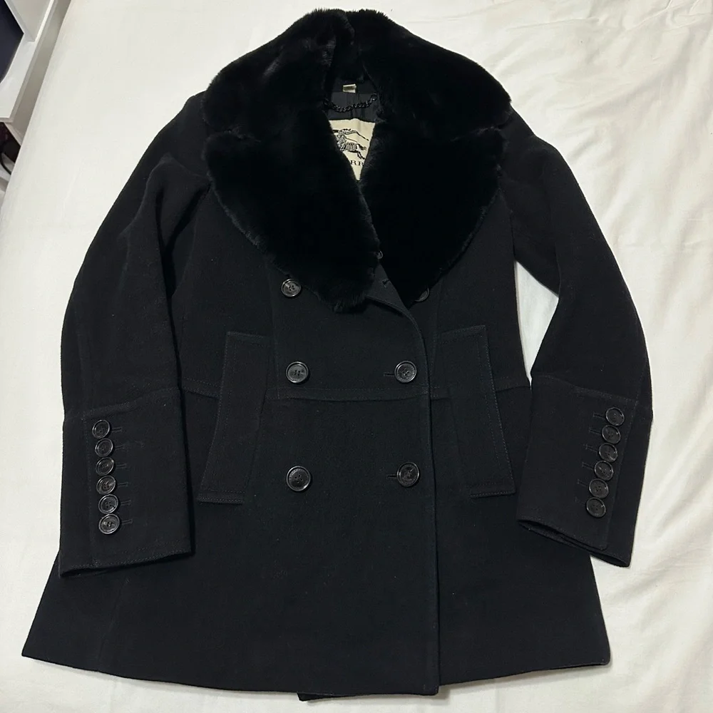 Burberry Wool Coat with Fur Collar - Picture 1 of 7